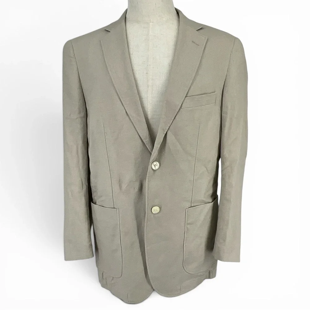 Alan Flusser Mens Tan Linen Blend‎ 2 Button Sport Coat Blazer Paisley Lining M